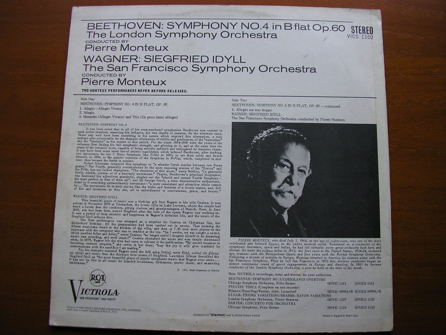 BEETHOVEN: SYMPHONY No. 4 / WAGNER: SIEGRFRIED IDYLL    MONTEUX / LONDON SYMPHONY   VICS 1102