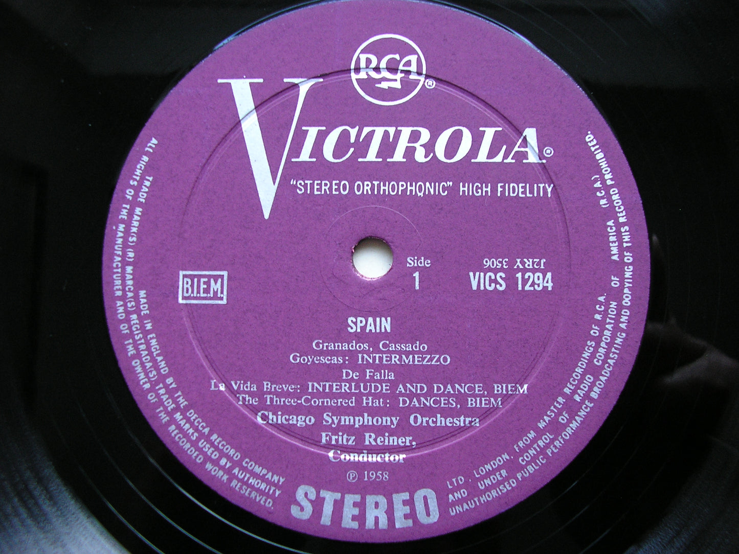 SPAIN: ORCHESTRAL MUSIC BY FALLA / GRANADOS / ALBENIZ     REINER / CHICAGO SYMPHONY   VICS 1294