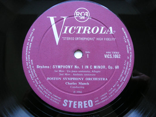 BRAHMS: SYMPHONY No. 1     MUNCH / BOSTON SYMPHONY    VICS 1062