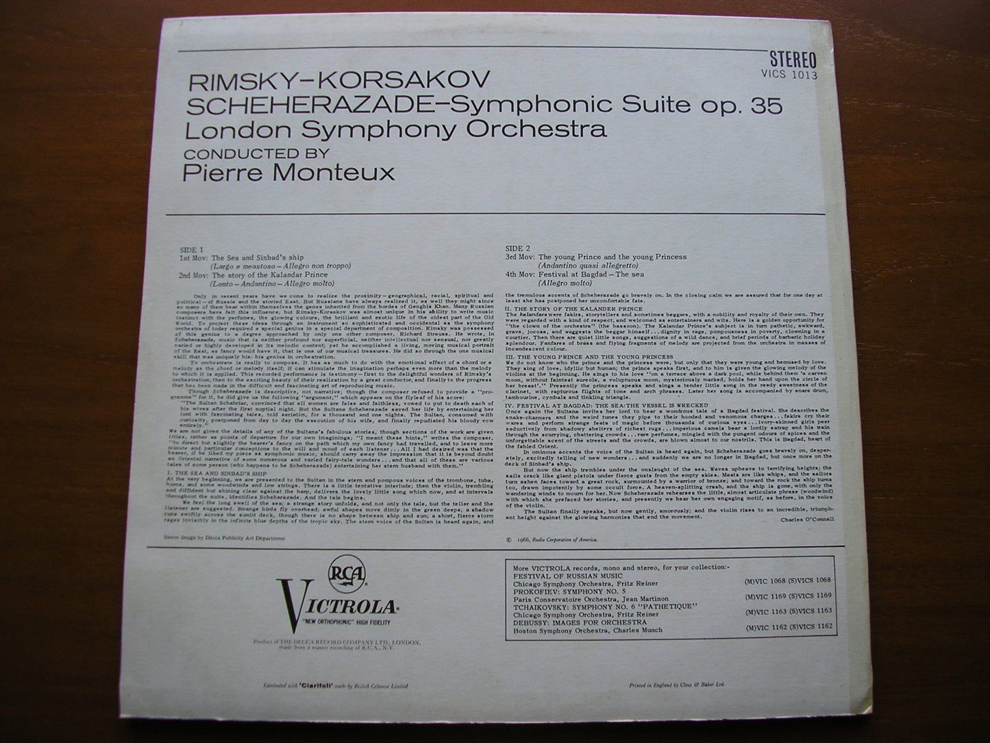 RIMSKY-KORSAKOV: SCHEHERAZADE    MONTEUX / LONDON SYMPHONY   VICS 1013