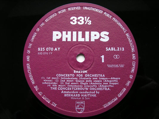 BARTOK: CONCERTO FOR ORCHESTRA / DANCE SUITE BERNARD HAITINK / COA SABL 213