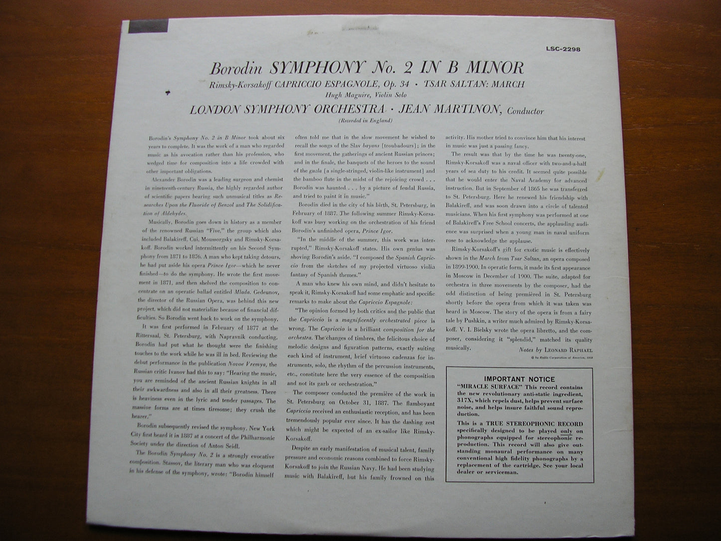 BORODIN: SYMPHONY No. 2 / RIMSKY-KORSAKOV: CAPRICCIO ESPAGNOLE   MARTINON / LONDON SYMPHONY   LSC 2298