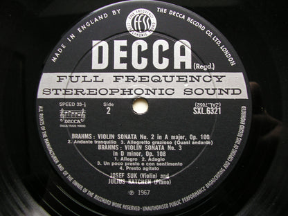 BRAHMS: VIOLIN SONATAS  Opp. 78 / 100 / 108    JOSEF SUK / JULIUS KATCHEN    SXL 6321