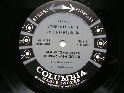 BRAHMS: SYMPHONY No. 4     WALTER / COLUMBIA SYMPHONY   MS 6113