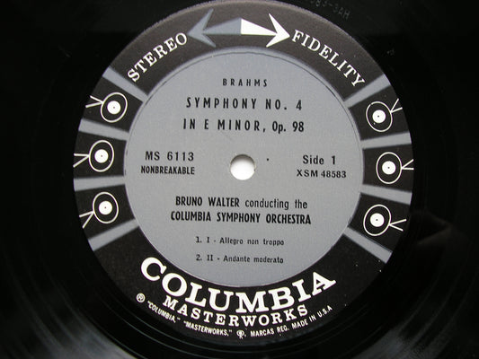 BRAHMS: SYMPHONY No. 4     WALTER / COLUMBIA SYMPHONY   MS 6113