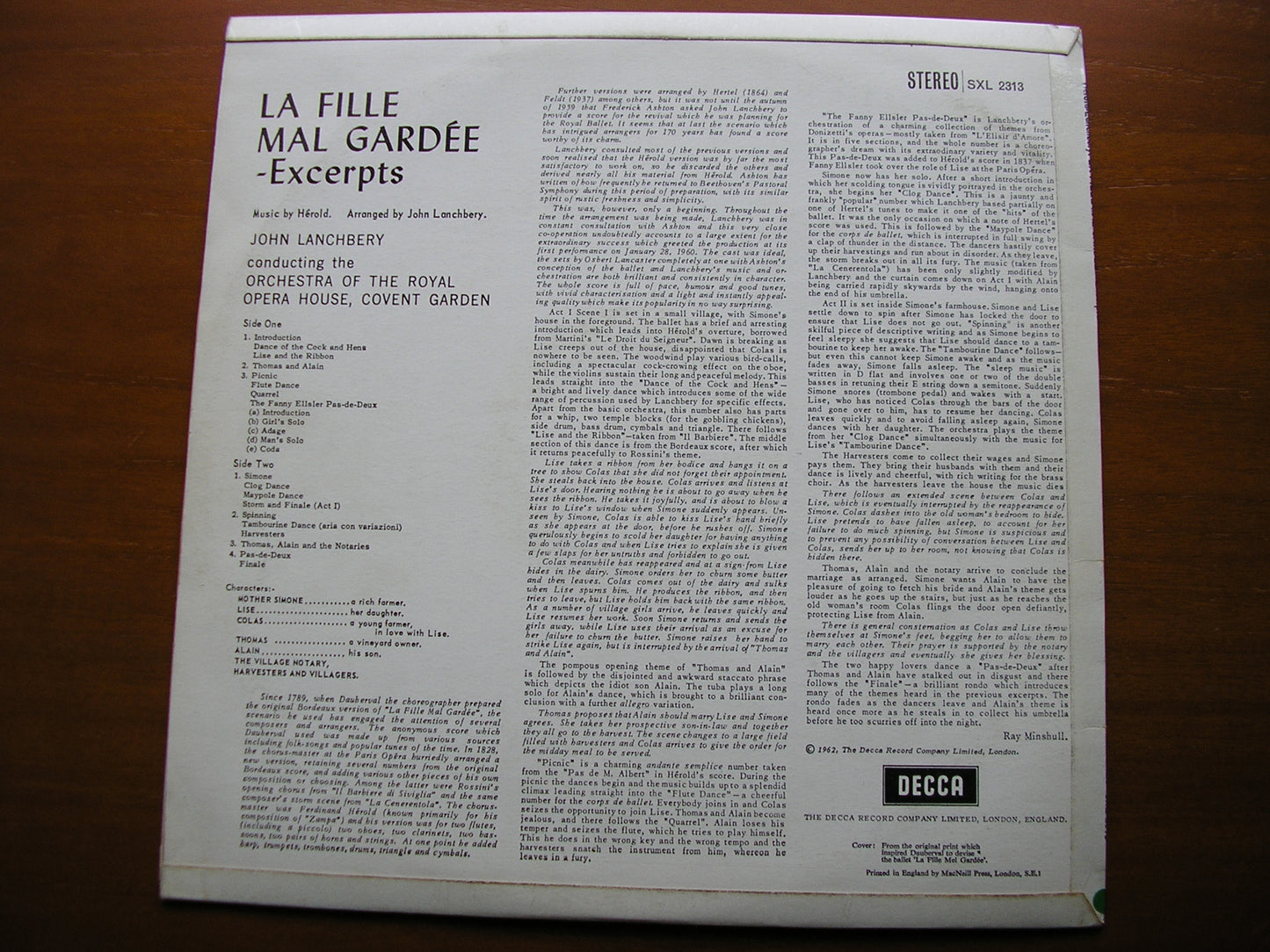 HEROLD: LA FILLE MAL GARDEE   LANCHBERY / ORCHESTRA OF THE ROYAL OPERA HOUSE    SXL 2313