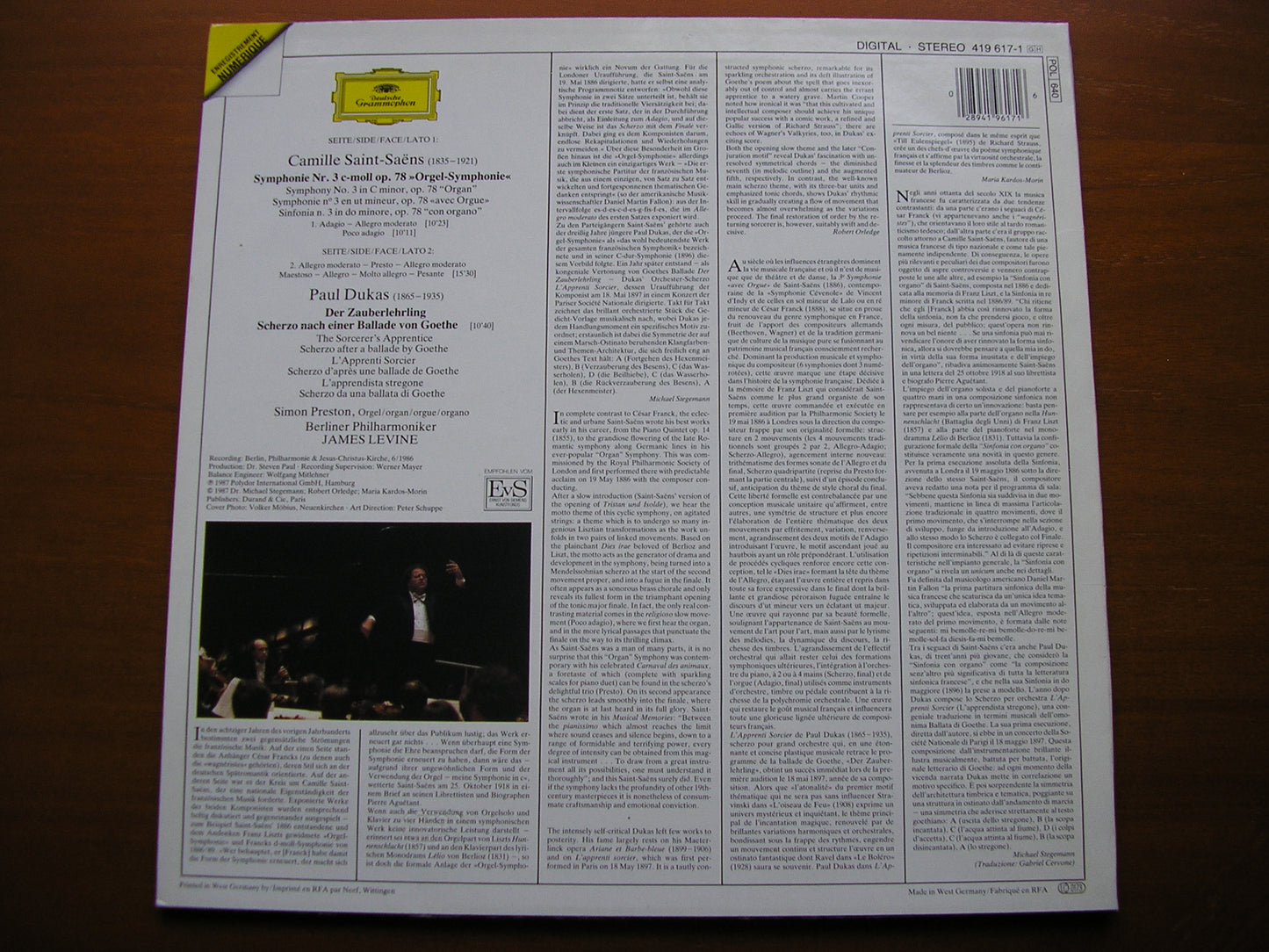 SAINT - SAENS: SYMPHONY No. 3 / DUKAS: L'APPRENTI SORCIER    LEVINE / BERLIN PHILHARMONIC   419 617
