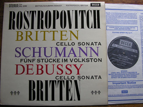 BRITTEN / DEBUSSY / SCHUMANN: WORKS FOR CELLO & PIANO ROSTROPOVITCH / BRITTEN SXL 2298