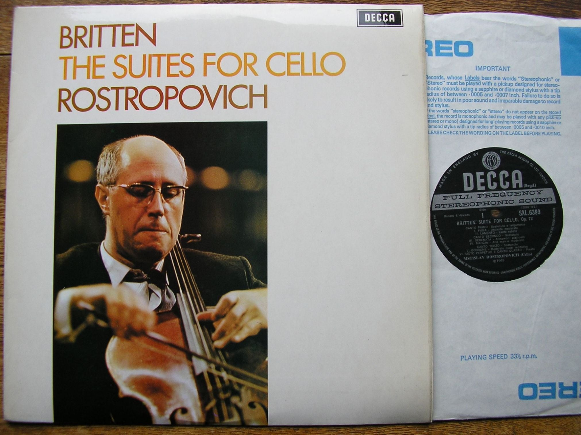 BRITTEN: THE SUITES FOR CELLO MSTISLAV ROSTROPOVICH SXL 6393 – Kingsway ...