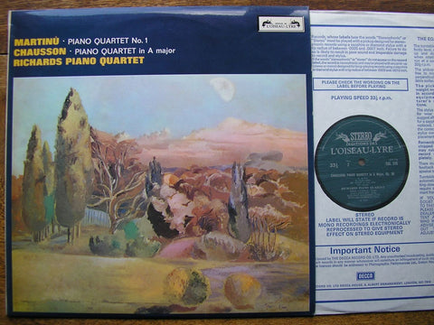 MARTINU: PIANO QUARTET No. 1 / CHAUSSON: PIANO QUARTET in A RICHARDS PIANO QUARTET SOL 316